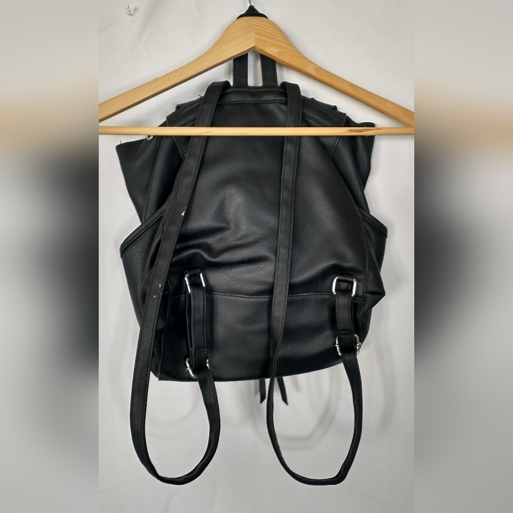 American Eagle Black Boho Bohemian Faux Leather Backpack - Picture 3 of 5
